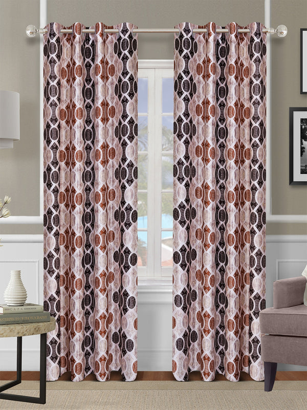 Romee Beige & Brown Geometric Patterned Set of 2 Long Door Curtains