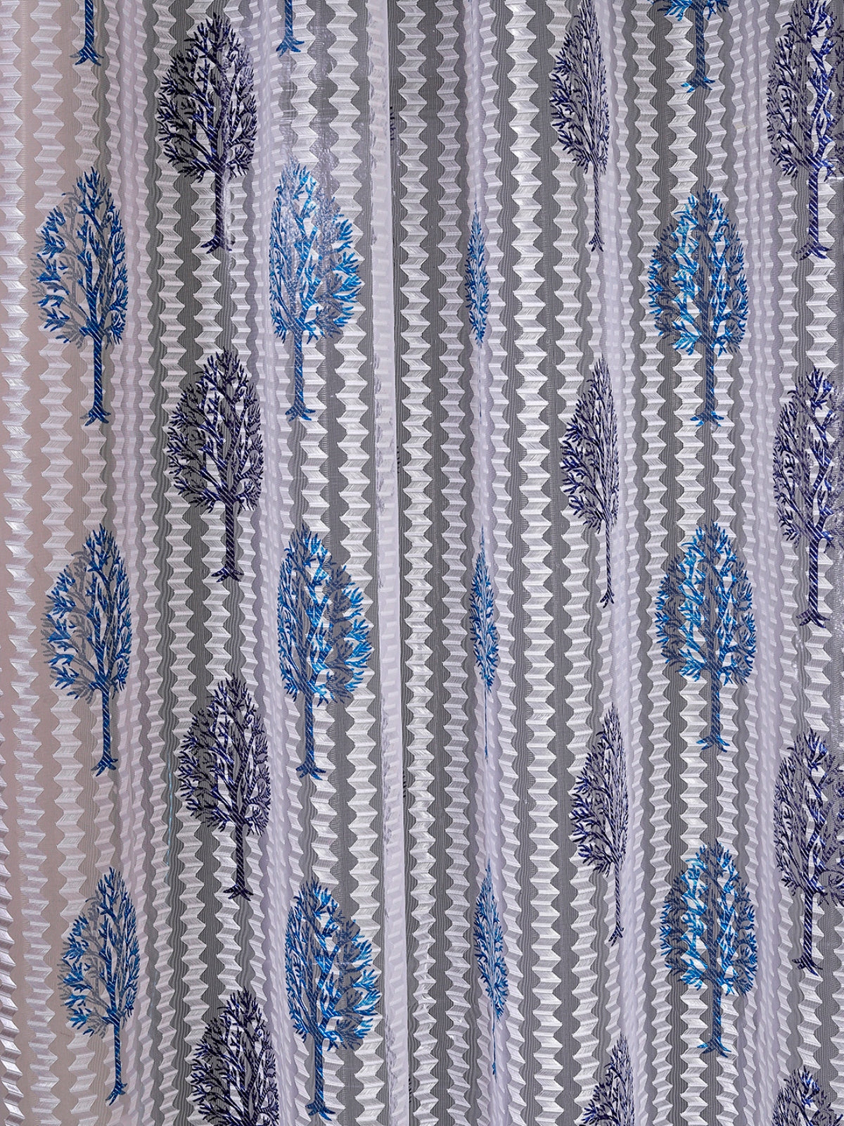 Romee Blue & Off White Floral Patterned Set of 2 Long Door Curtains