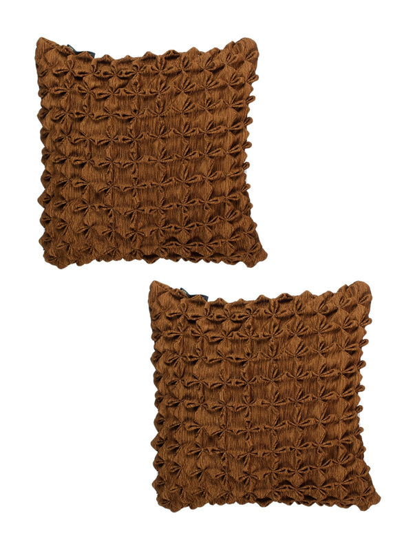Soft Polyester Chenille Designer Plain Cushion Covers 16 inch x 16 inch Set of 2 - Brown