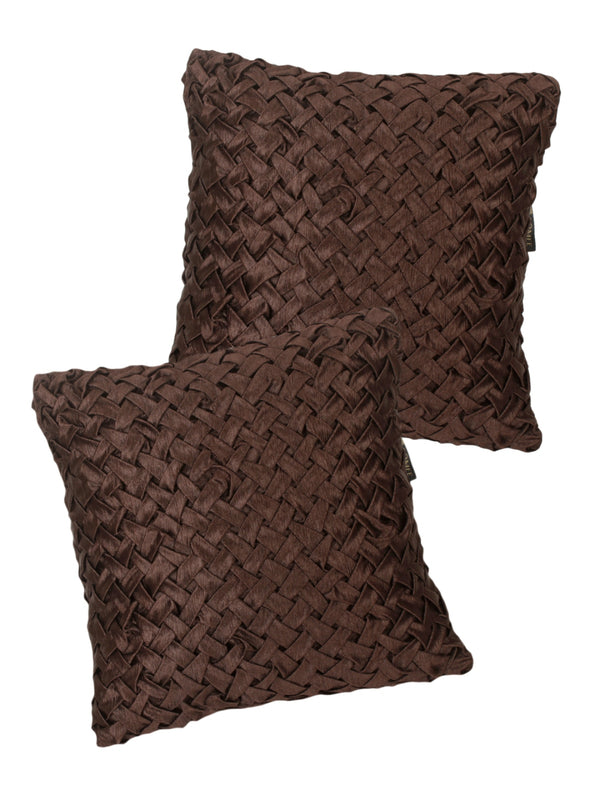 Soft Polyester Chenille Designer Plain Cushion Covers 16 inch x 16 inch Set of 2 - Brown