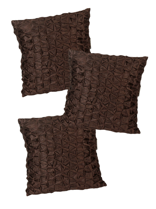 Brown Set of 3 Geometric Chenille Square Cushion Covers