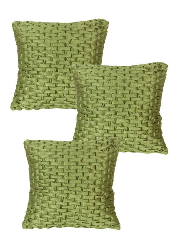 Soft Polyester Chenille Designer Plain Cushion Covers 16 inch x 16 inch Set of 3 - Green