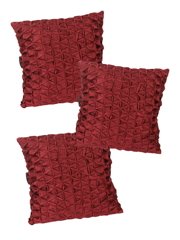 Soft Polyester Chenille Designer Plain Cushion Covers 16 inch x 16 inch Set of 3 - Maroon