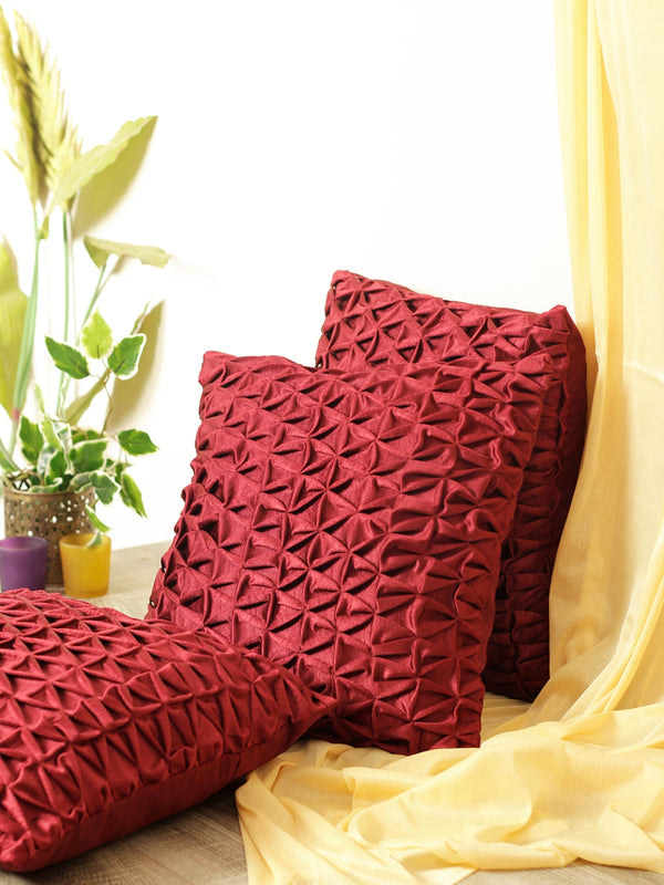 Soft Polyester Chenille Designer Plain Cushion Covers 16 inch x 16 inch Set of 3 - Maroon