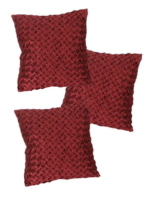 Soft Polyester Chenille Designer Plain Cushion Covers 16 inch x 16 inch Set of 3 - Maroon