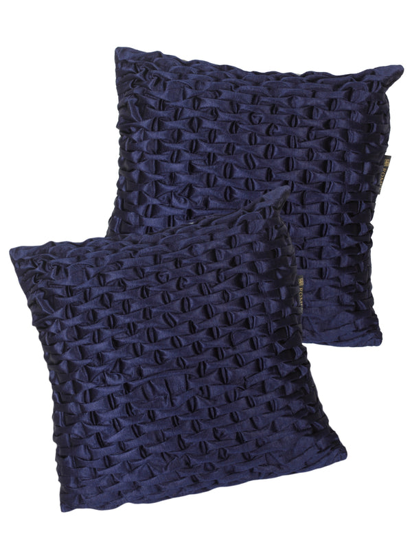 Soft Polyester Chenille Designer Plain Cushion Covers 16 inch x 16 inch Set of 2 - Navy Blue