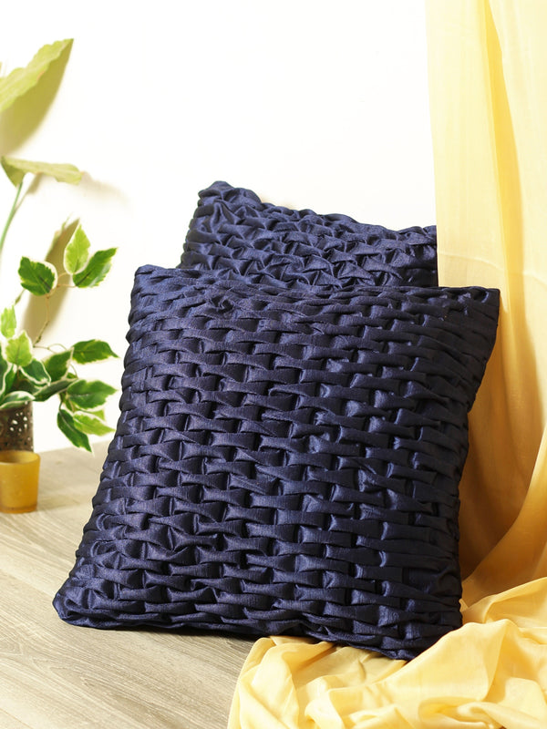 Soft Polyester Chenille Designer Plain Cushion Covers 16 inch x 16 inch Set of 2 - Navy Blue