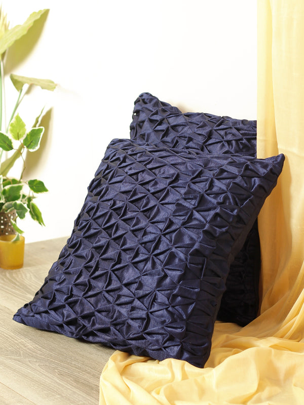 Soft Polyester Chenille Designer Plain Cushion Covers 16 inch x 16 inch Set of 2 - Navy Blue
