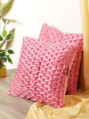 Soft Polyester Chenille Designer Plain Cushion Covers 16 inch x 16 inch Set of 2 - Pink
