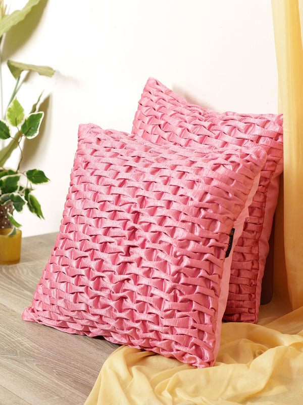 Soft Polyester Chenille Designer Plain Cushion Covers 16 inch x 16 inch Set of 2 - Pink