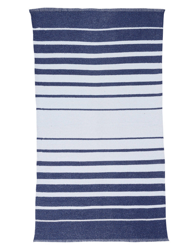 Blue & White 3 ft x 5 ft Stripes Patterned Dhurrie