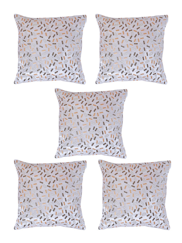 Velvet Geometric Designer Cushion Cover 16x16 Inche, Set of 5 - White