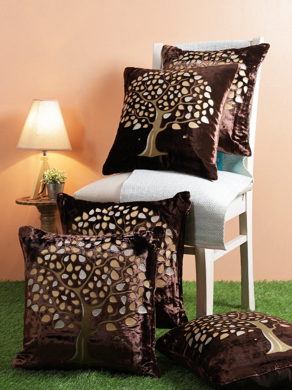 Coffee Brown Set of 5 Velvet 16 Inch x 16 Inch Cushion Covers