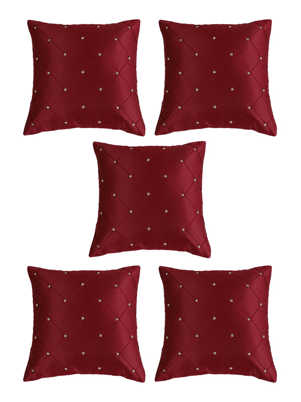 Maroon Set of 5 Polyester 16 Inch x 16 Inch Cushion Covers