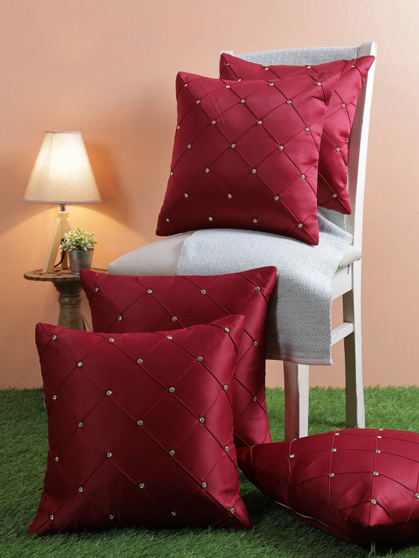 Maroon Set of 5 Polyester 16 Inch x 16 Inch Cushion Covers