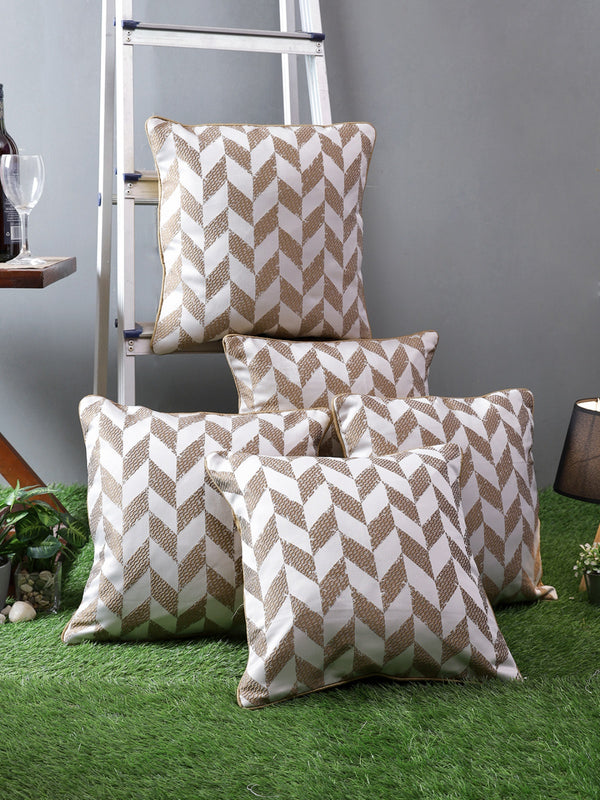 Beige & White Set of 5 Cushion Covers