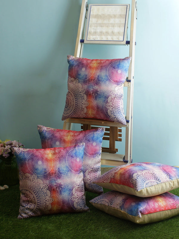 Mandala Jute Cushion Cover 16x16 Inch, Set of 5 - Multicolor