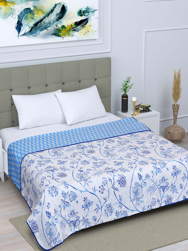 Blue Floral Patterned 300 GSM Double Bed Dohar