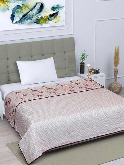 Cream Floral Patterned 300 GSM Single Bed Dohar
