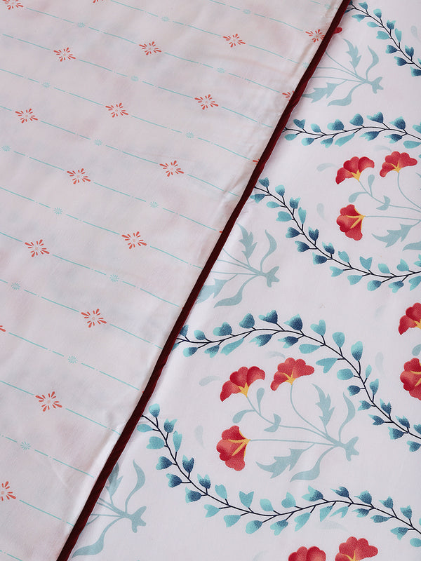 White Floral Patterned 300 GSM Single Bed Dohar