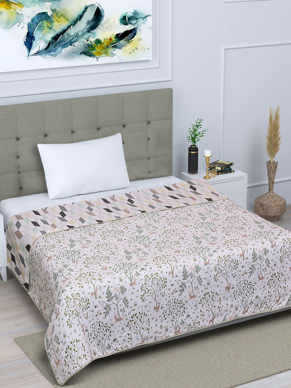 White Leaf Patterned 300 GSM Single Bed Dohar