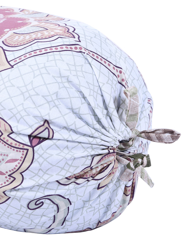 Floral Printed Cotton Diwan Set with Bolster and Cushion Covers - Blue