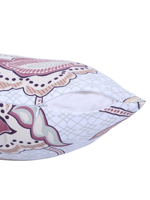 Floral Printed Cotton Diwan Set with Bolster and Cushion Covers - Blue