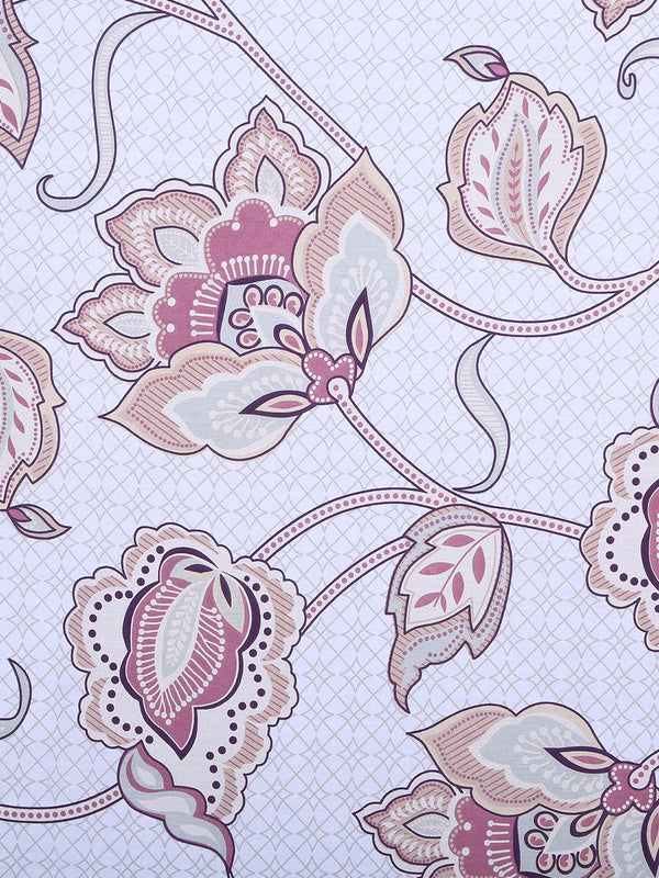 Floral Printed Cotton Diwan Set with Bolster and Cushion Covers - Blue