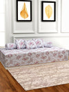 Floral Printed Cotton Diwan Set with Bolster and Cushion Covers - Blue