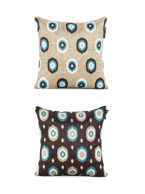 Brown & Beige Set of 2 Polyester 16 Inch x 16 Inch Cushion Covers