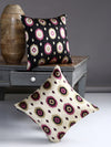 Soft Polyester Designer Embroidered Cushion Cover 16x16 Set of 2 - Black & Gold