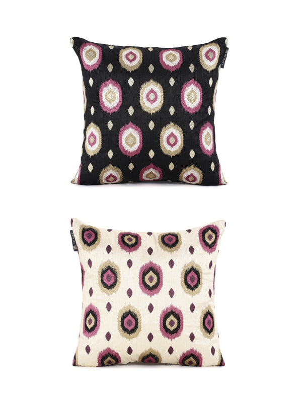 Soft Polyester Designer Embroidered Cushion Cover 16x16 Set of 2 - Black & Gold