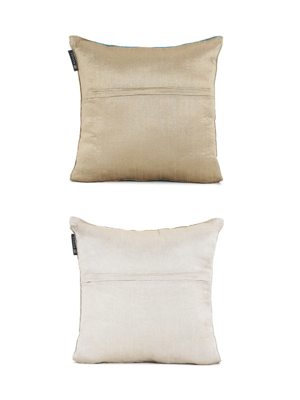 Soft Polyester Designer Embroidered Cushion Cover 16x16 Set of 2 - Brown and Turquoise