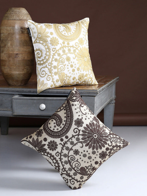 Gold & Brown Set of 2 Polyester 16 Inch x 16 Inch Cushion Covers