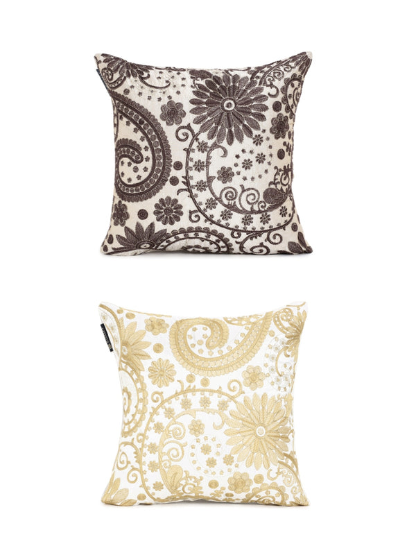 Gold & Brown Set of 2 Polyester 16 Inch x 16 Inch Cushion Covers
