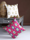 Soft Polyester Designer Embroidered Cushion Cover 16x16 Set of 2 - Gold & Pink