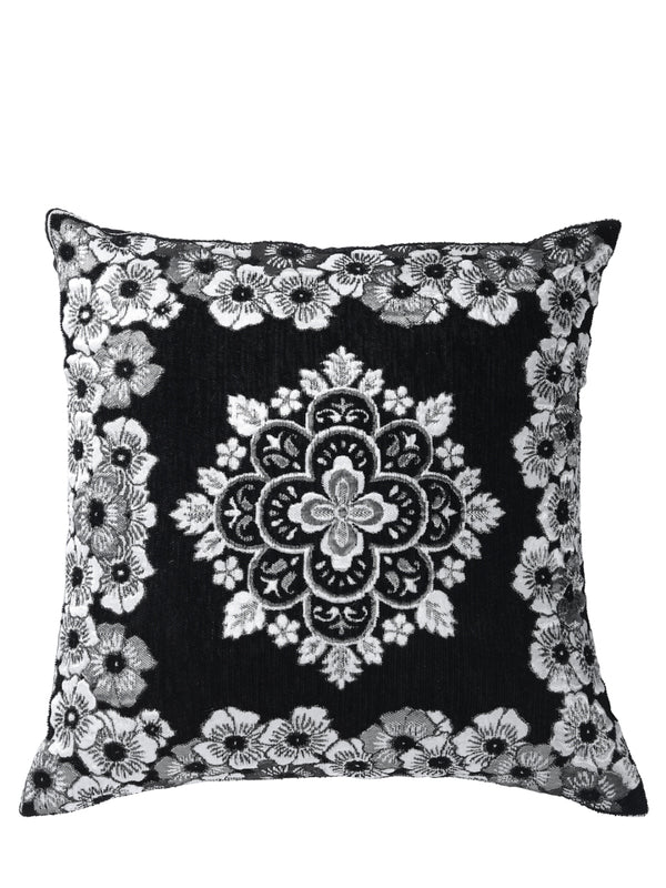 Soft Polyester Chenille Fabric Floral Cushion Covers 16x16 Set of 5 - Black