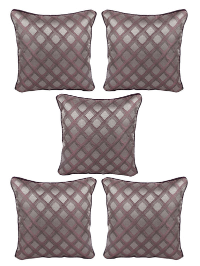 Purple & Silver Set of 5 Jacquard 16 Inch x 16 Inch Cushion Covers