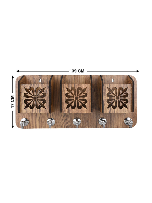 Wooden Key Holder With 3 Mobile Stand Holder For Home & Office Wall Decorative