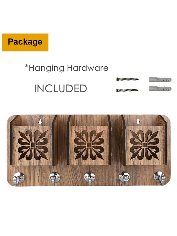 Wooden Key Holder With 3 Mobile Stand Holder For Home & Office Wall Decorative