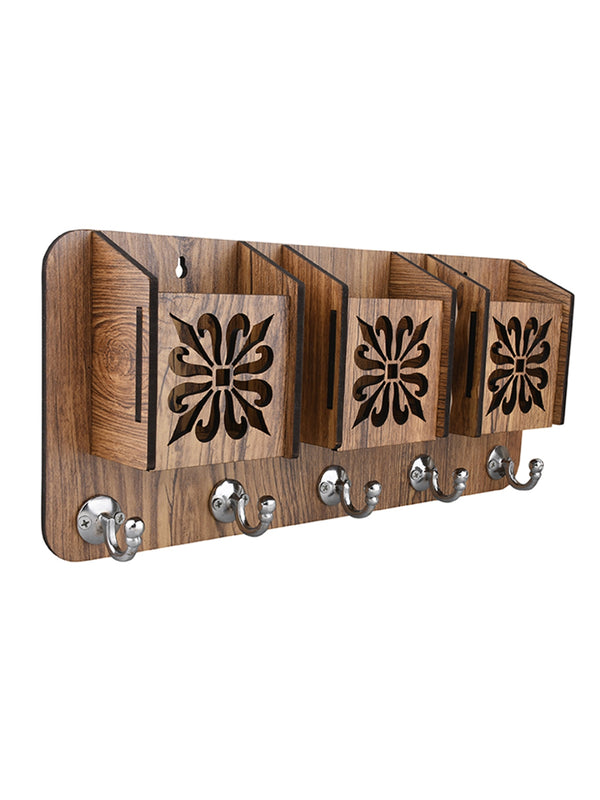 Wooden Key Holder With 3 Mobile Stand Holder For Home & Office Wall Decorative