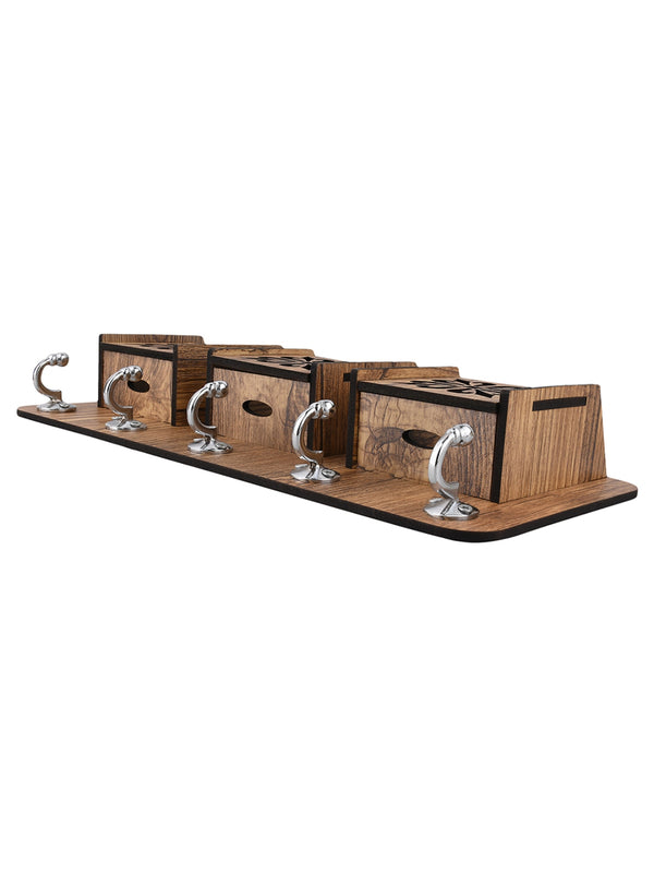 Wooden Key Holder With 3 Mobile Stand Holder For Home & Office Wall Decorative