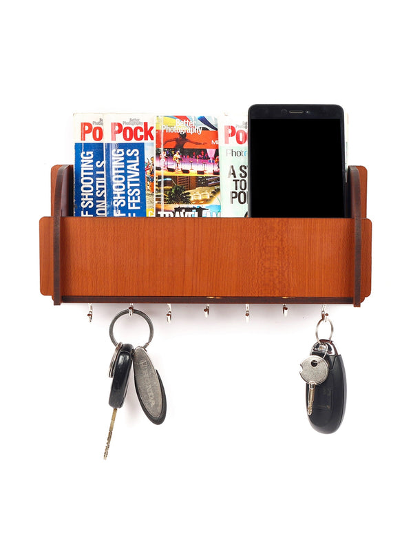 Wooden Key Holder With 1 Organizer For Mobile & Magazine, Home & Office Wall Decorative