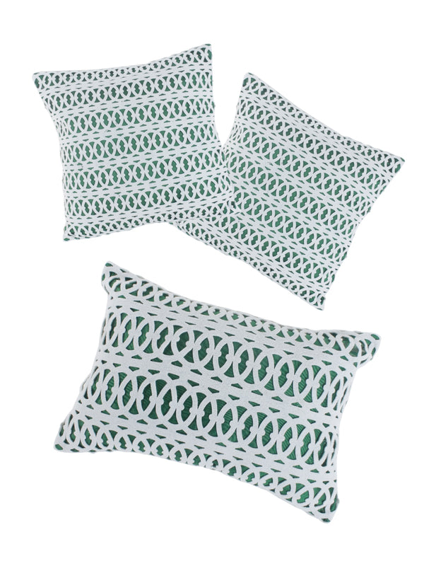 Green & White Set of 3 Polyester (16 x 16) Inch, (12 x 18) Inch Cushion Covers