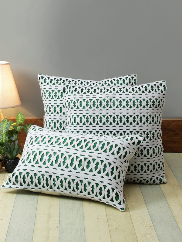 Green & White Set of 3 Polyester (16 x 16) Inch, (12 x 18) Inch Cushion Covers