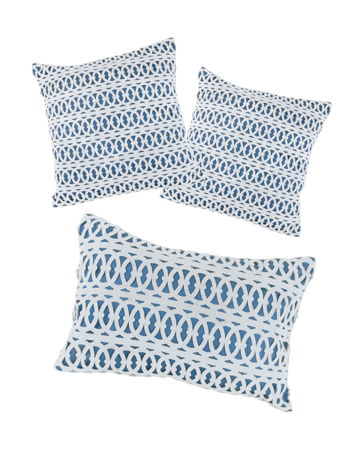 Blue & White Set of 3 Polyester (16 x 16) Inch, (12 x 18) Inch Cushion Covers