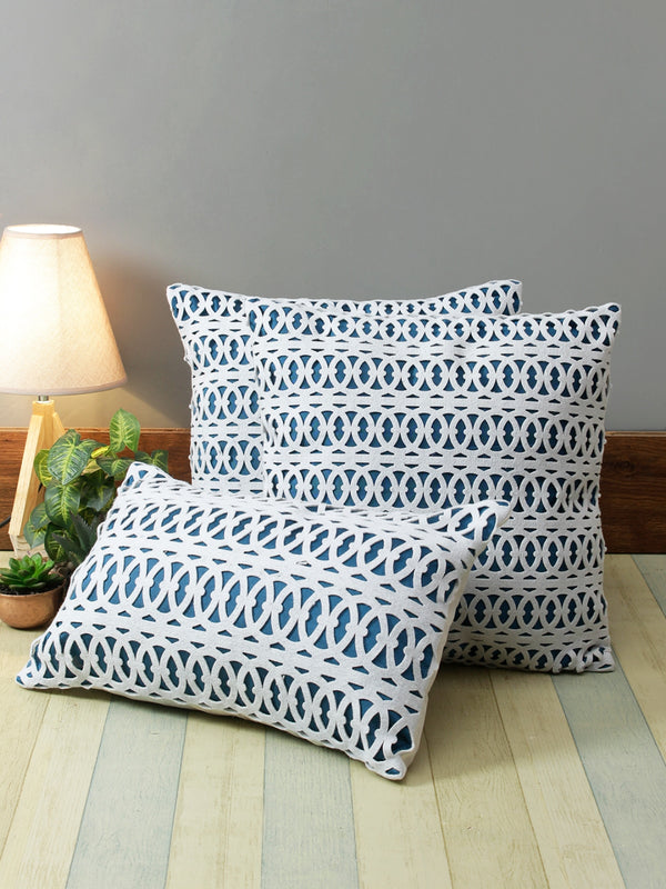 Blue & White Set of 3 Polyester (16 x 16) Inch, (12 x 18) Inch Cushion Covers