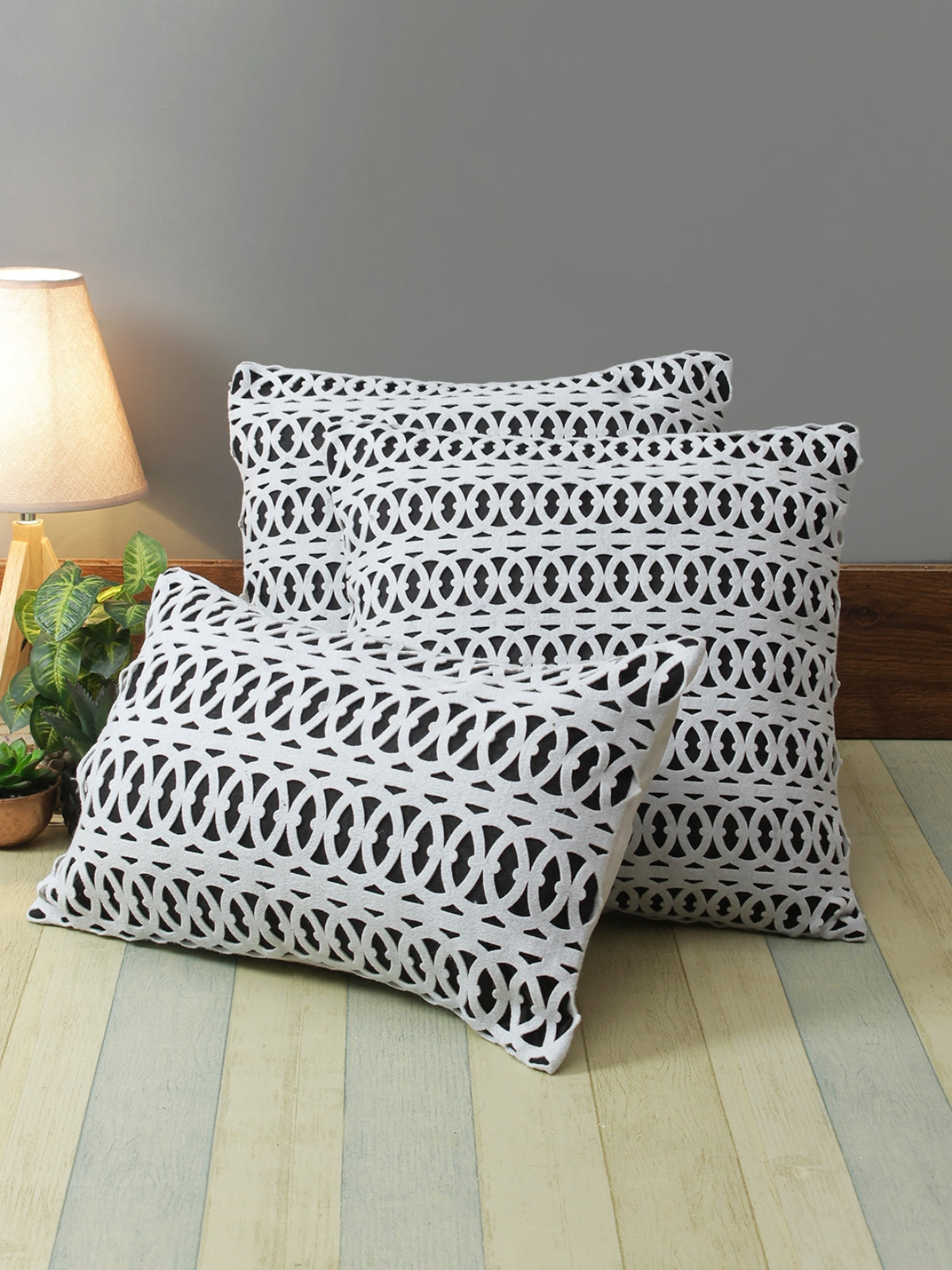 Black White Set of Polyester (16 x 16) Inch, (12 x 18) Inch Cushion Covers