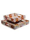 White & Brown Set of 2 Wooden Large & Small Trays for Dining & Serving Table