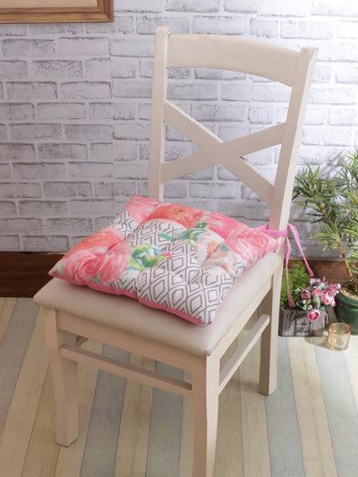 Pink & White Chair Pad Cushion Seat Floral Printed - Set of 2, 40 cm x 40 cm